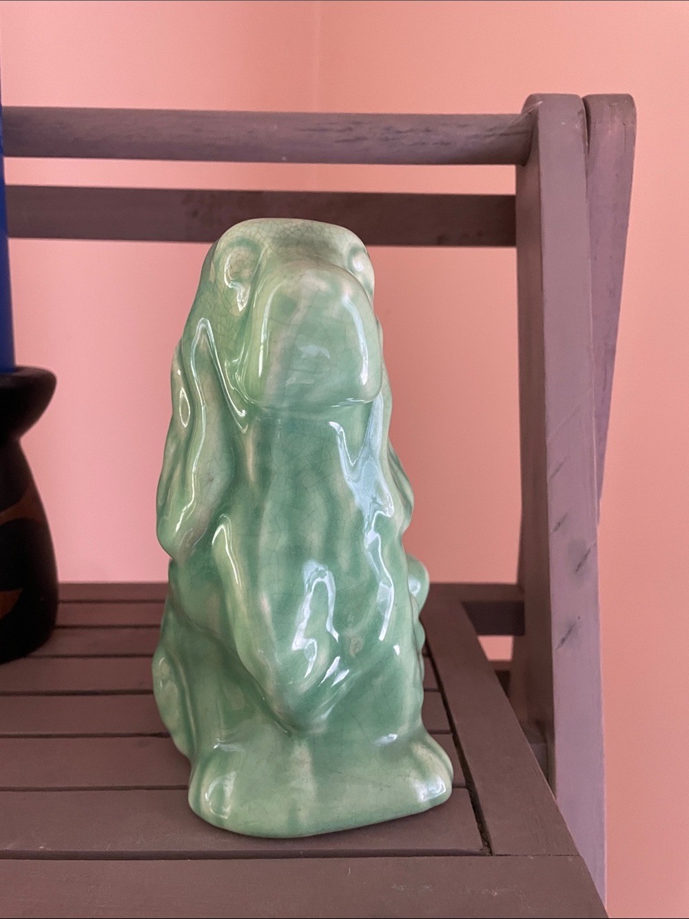 Glossy Green Ceramic Dog Planter - Picture 2 of 5